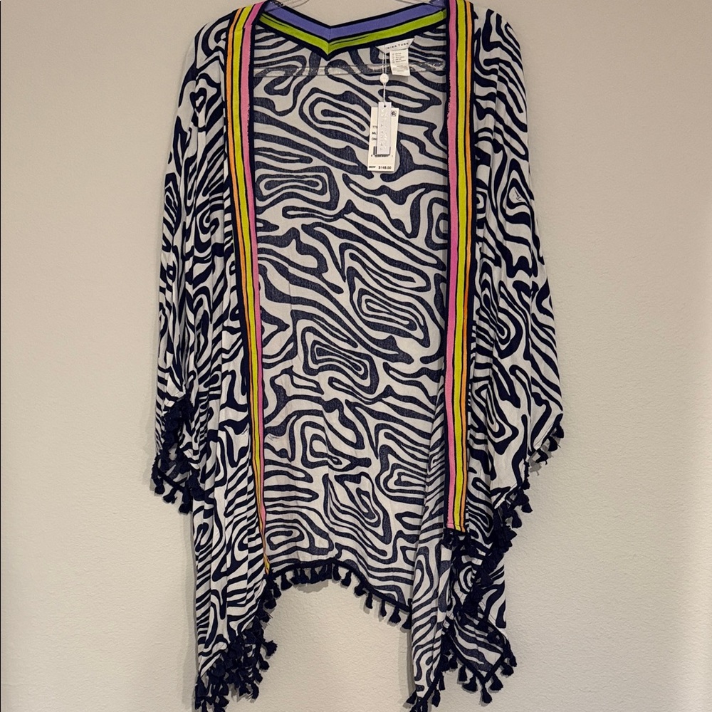 Trina Turk Zebra Print Poncho with Neon Stripes